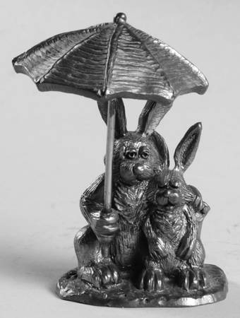 Pewter Figurines 2 Rabbits With Umbrella,Ziggy&Lollipop - No Box