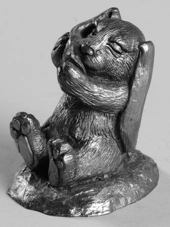 Pewter Figurines Rabbit Sitting, Cleaning Ear - No Box