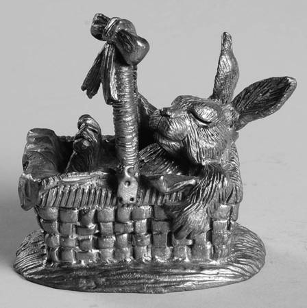 Pewter Figurines Rabbit Lying In Basket,Ambrose - No Box