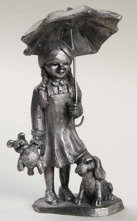 Pewter Figurines Myra With Umbrella&Teddy - No Box