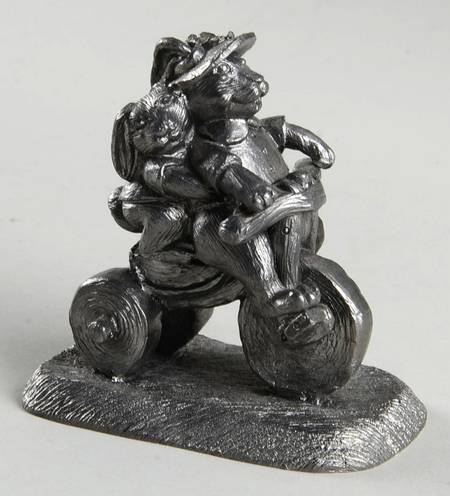 Pewter Figurines Rabbits On Tricycle - No Box