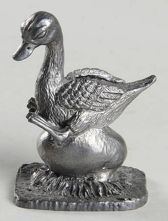 Pewter Figurines Duck Sitting On Egg In Nest - No Box