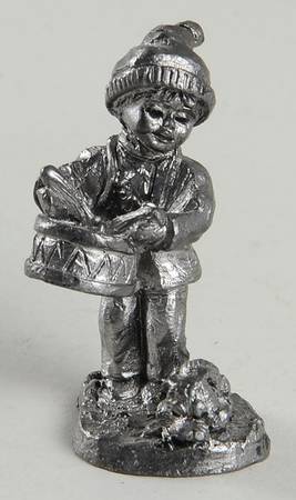 Pewter Figurines Boy Playing Drum For Rabbit - No Box