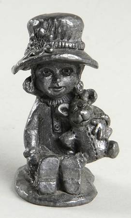Pewter Figurines Young Girl With Bear - No Box