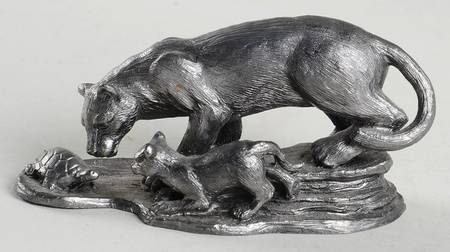 Pewter Figurines Mountain Lion W/Cub Meet Turtle - No Box