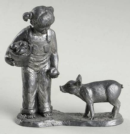 Pewter Figurines Jodi With Pig - No Box