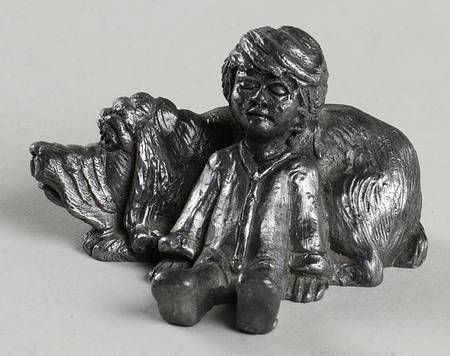Pewter Figurines Boy With Hound Dog - No Box