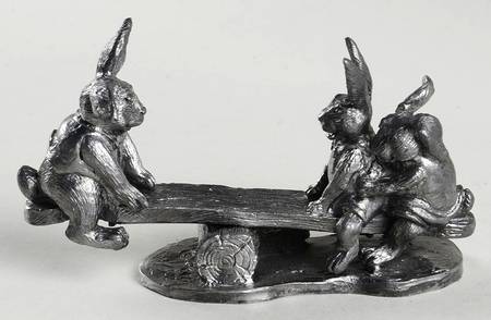 Pewter Figurines Rabbits On See Saw - No Box