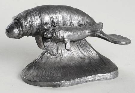 Pewter Figurines Mama And Baby Manatee - No Box