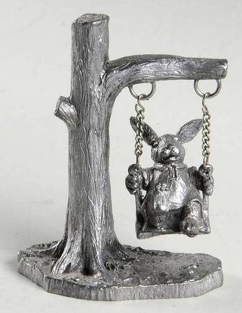 Pewter Figurines Rabbit Tree Swing - No Box