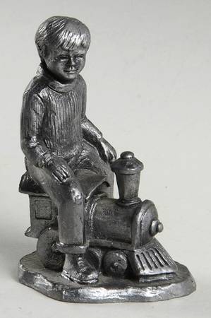 Pewter Figurines Boy On Train - No Box