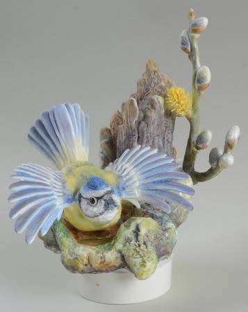 Doughty British Birds Hen-Blue Tit Bathing In Willow Stump - No Box