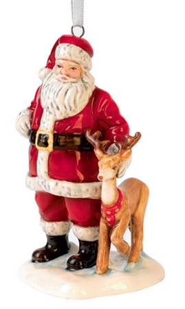 Traditional Christmas Ornaments Santa With Reindeer - Boxed