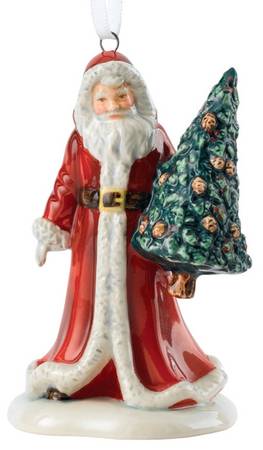 Traditional Christmas Ornaments Santa With Tree - Boxed