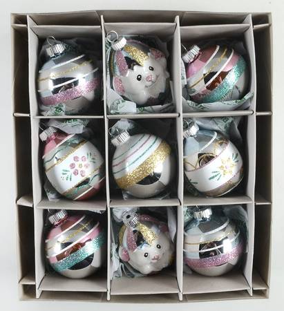 Shiny Brite Easter Set/9 Lg Chick/Egg/Ball Pastel - Boxed