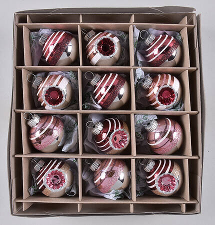Shiny Brite Easter Striped Ball Set Red Pink - Boxed