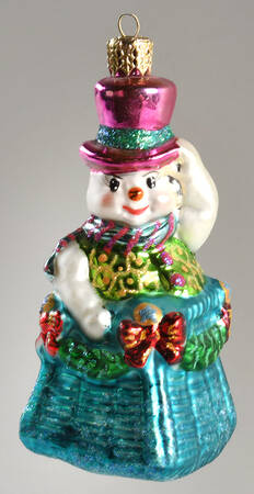 Snowmen Sonwman In Blue Basket - No Box