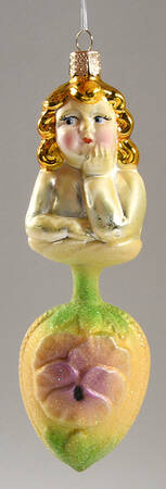 Angel Ornaments (Blown Glass) Gardening Angels-Green Center - No Box