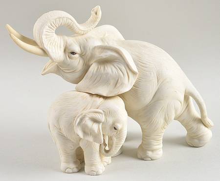 Sadek Animal Figurines Mother And Baby Elephant-White - Boxed
