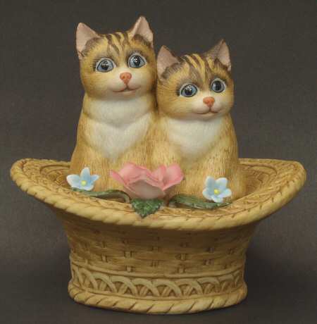 Sadek Animal Figurines Cats In Basket - Boxed