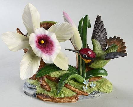 Sadek Bird Figurines Ruby-Topaz Hummingbird Worchid - With Box Bx395