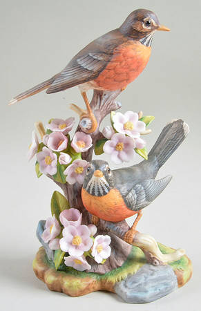 Sadek Bird Figurines Robins With Apple Blossoms - Boxed
