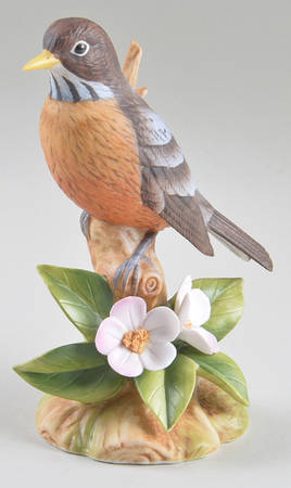 Sadek Bird Figurines Robin-Pink Flowers - No Box