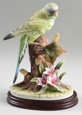 Sadek Bird Figurines Parakeet-Pink Flowers - No Box