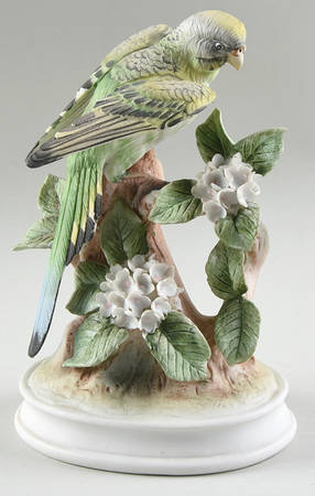 Sadek Bird Figurines Parakeet-Green-Double Flower - No Box