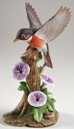 Sadek Bird Figurines Robin With Morning Glories - No Box