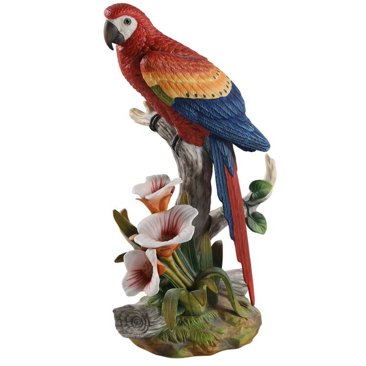 Sadek Bird Figurines Scarlet Macaw With Orchids - Boxed
