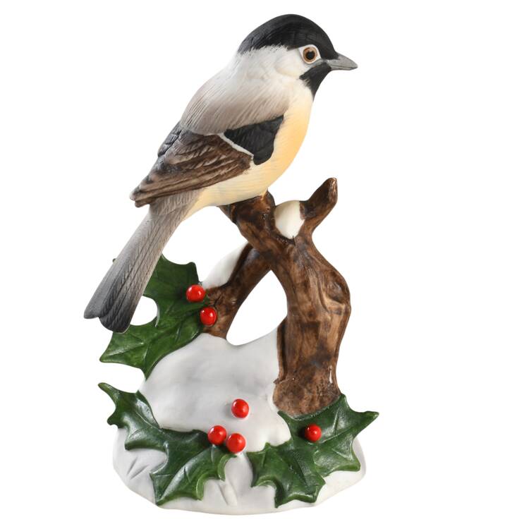 Sadek Bird Figurines Chickadee With Holly - No Box