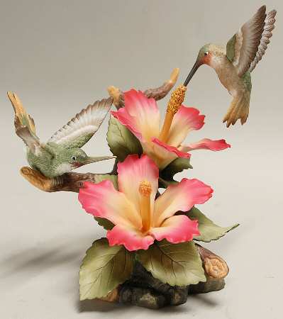 Sadek Bird Figurines Two Hummingbirds With Hibiscus - Boxed