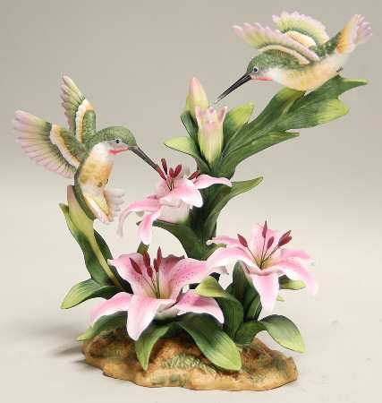 Sadek Bird Figurines Humminbirds With Lillies - Boxed