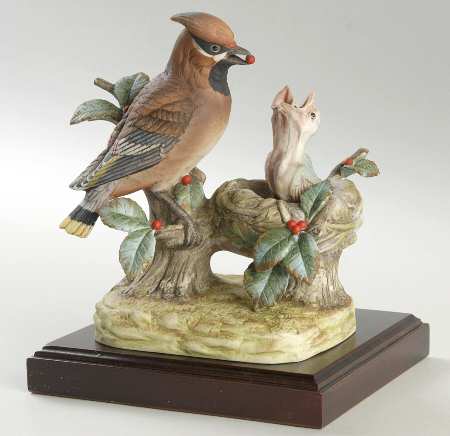 Sadek Bird Figurines Cedar Waxwing Feeding Baby Bird - Boxed
