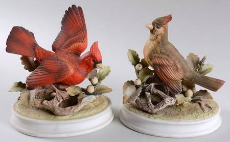 Sadek Bird Figurines Cardinal Pair On Oak Leaves - Boxed