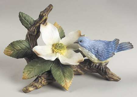Sadek Bird Figurines Bluebird With /Dogwood - Boxed