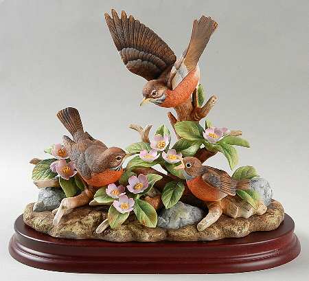 Sadek Bird Figurines Robin Family-Three Birds - No Box