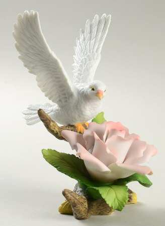 Sadek Bird Figurines Pink Rose With Dove - Boxed