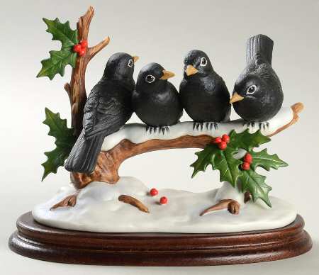 Sadek Bird Figurines Colly Birds With Holly - No Box