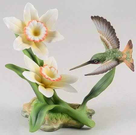 Sadek Bird Figurines Daffodils With Hummingbird - No Box