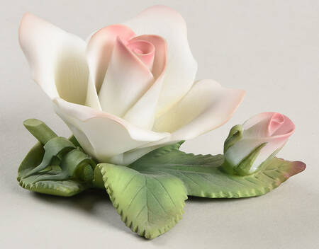 Sadek Flower Figurines White Rose & Bud-Pink Accented - Boxed