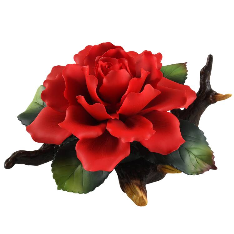 Sadek Flower Figurines Red Rose On Branch - No Box