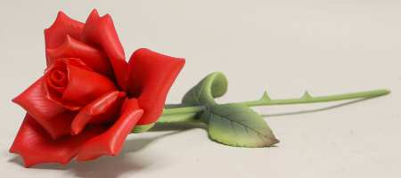Sadek Flower Figurines Red Rose On Brass Stem - Boxed