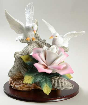 Sadek Flower Figurines Doves With Pink Rose - Boxed