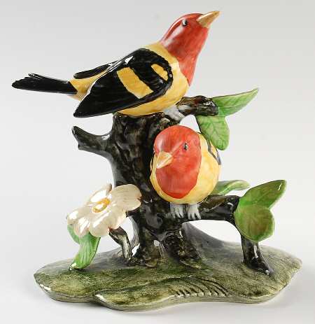 Stangl Birds Double Western Tanager-Yellow-Red-Black - No Box