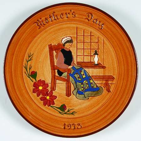 Mothers Day Plate, Glen View Pottery, Germany Mother Sewing - Boxed