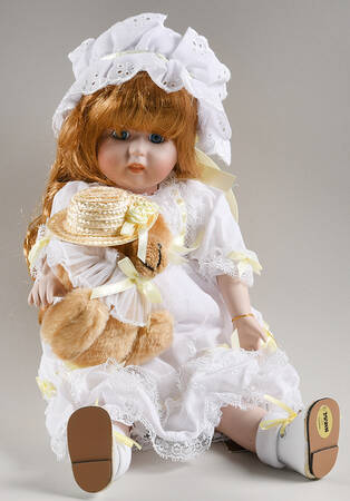 Connoisseur Doll Collection Girl White Dress W/Yellow Trim - With Box Bx798