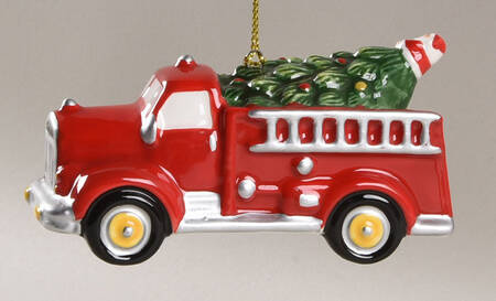 Christmas Tree Ornaments Firetruck With Tree - Boxed