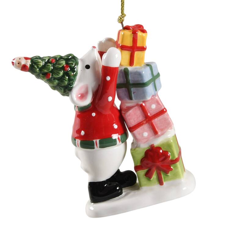 Christmas Tree Ornaments Mouse Knocking Over Presents - Boxed